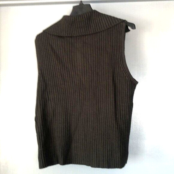 Designers Studio Originals Forest Green Leather Cable Knit Vest Y2K Zip front L - Picture 2 of 6